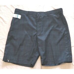 NWT PGA Tour Men's Golf Shorts Gray Plaid Expandable‎ Waistband Size 38